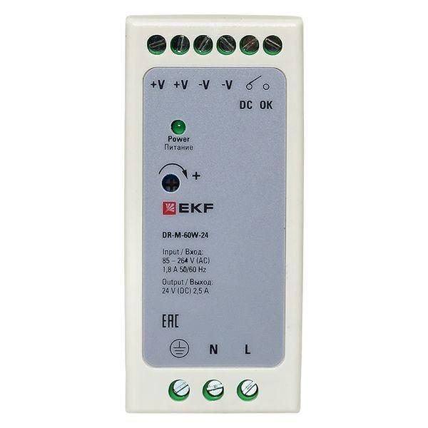Блок питания на DIN-рейку 60Вт 220В AC/24В DC постоянного тока EKF DR-M-60W-24