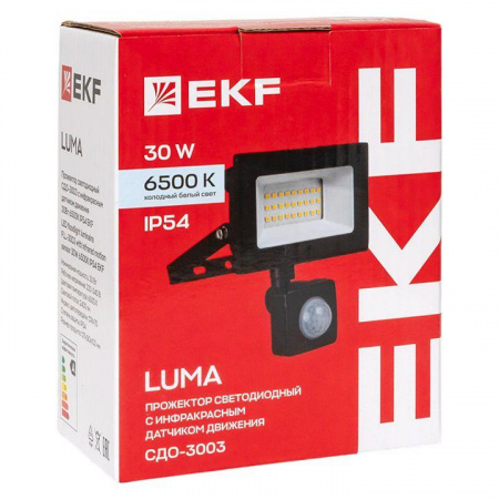 Прожектор светодиодный СДО-3003 30Вт 6500К IP54 с инфракрасным датчиком движения EKF FLL-3003-30D-6500