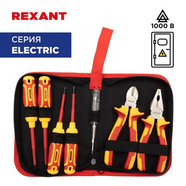 Набор диэлектрического инструмента RI-01 7 предметов до 1000В тканевый пенал Rexant 12-4691-3
